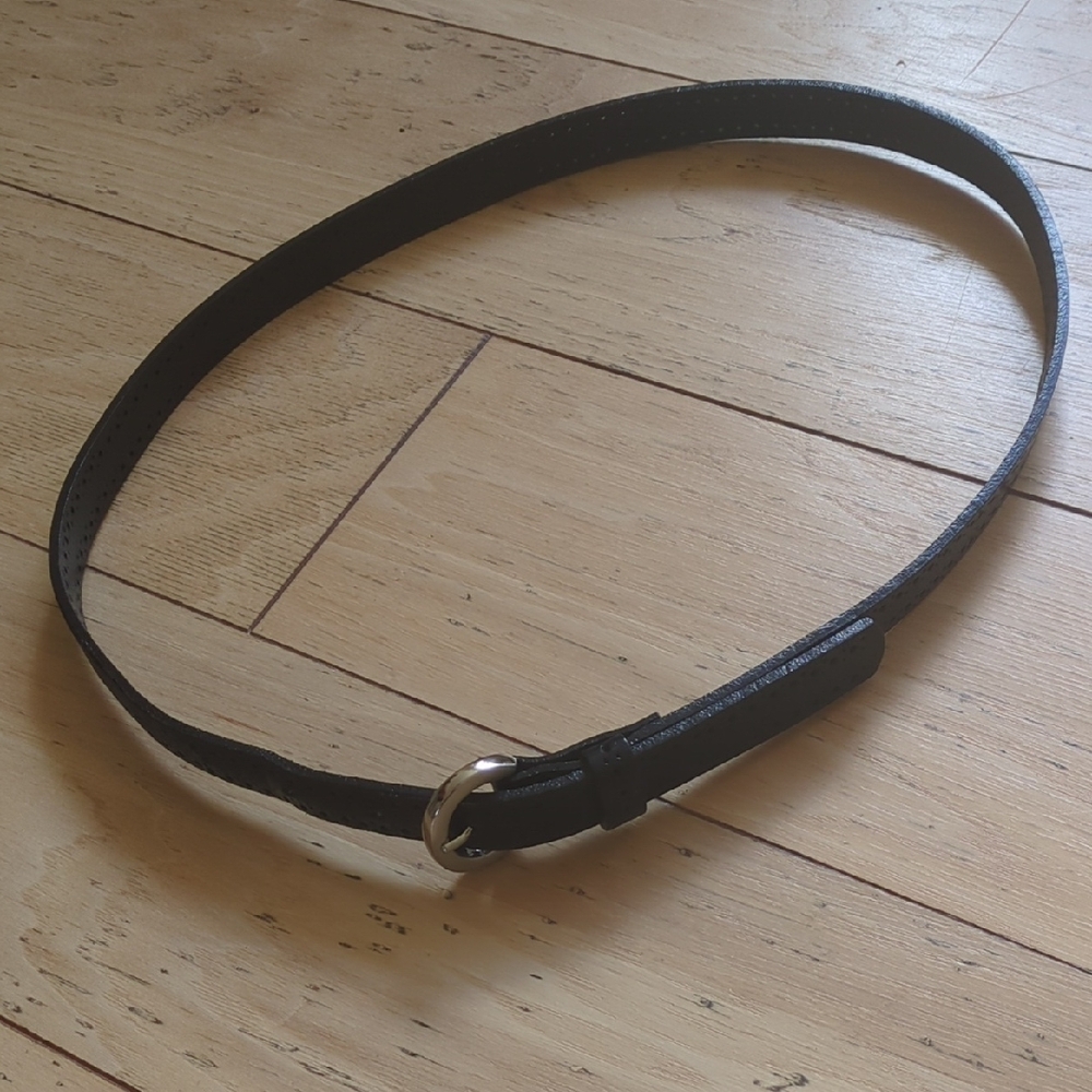 Classic Black Leather Belt with Silver Buckle